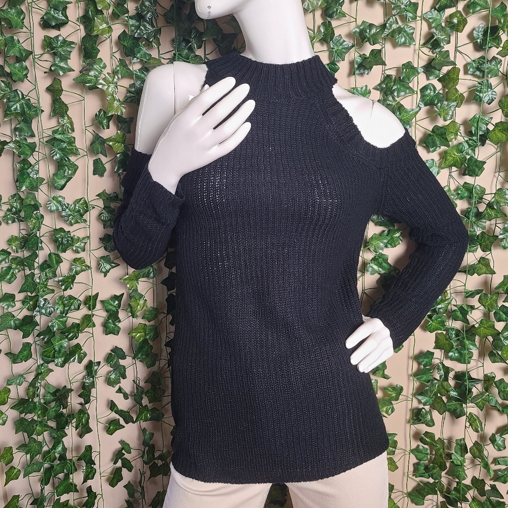 Magazine Women's Knit Acrylic Peekaboo Cold Shoulders Black Sweater